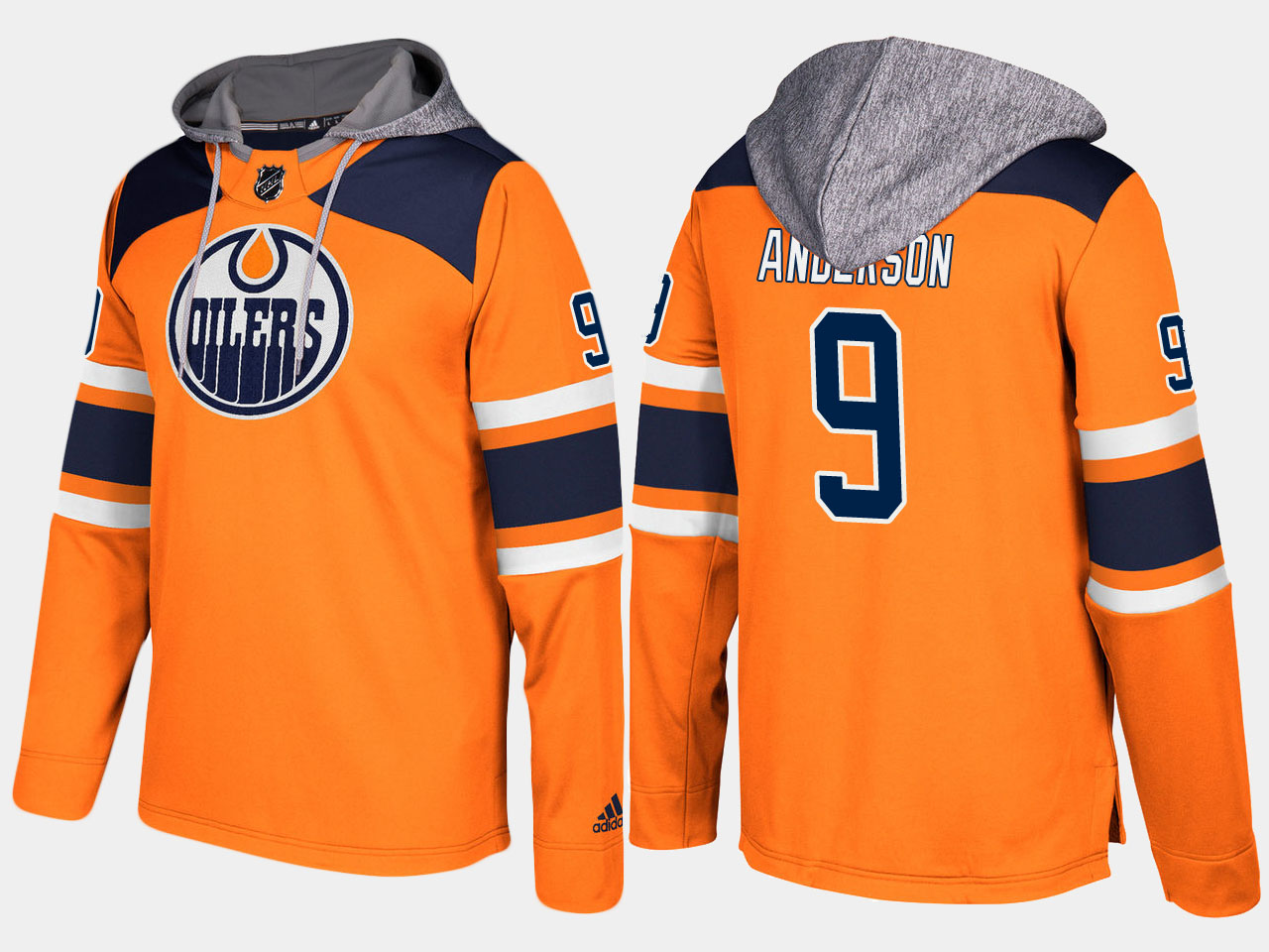 Men NHL Edmonton oilers retired #9 glenn anderson orange hoodie->edmonton oilers->NHL Jersey